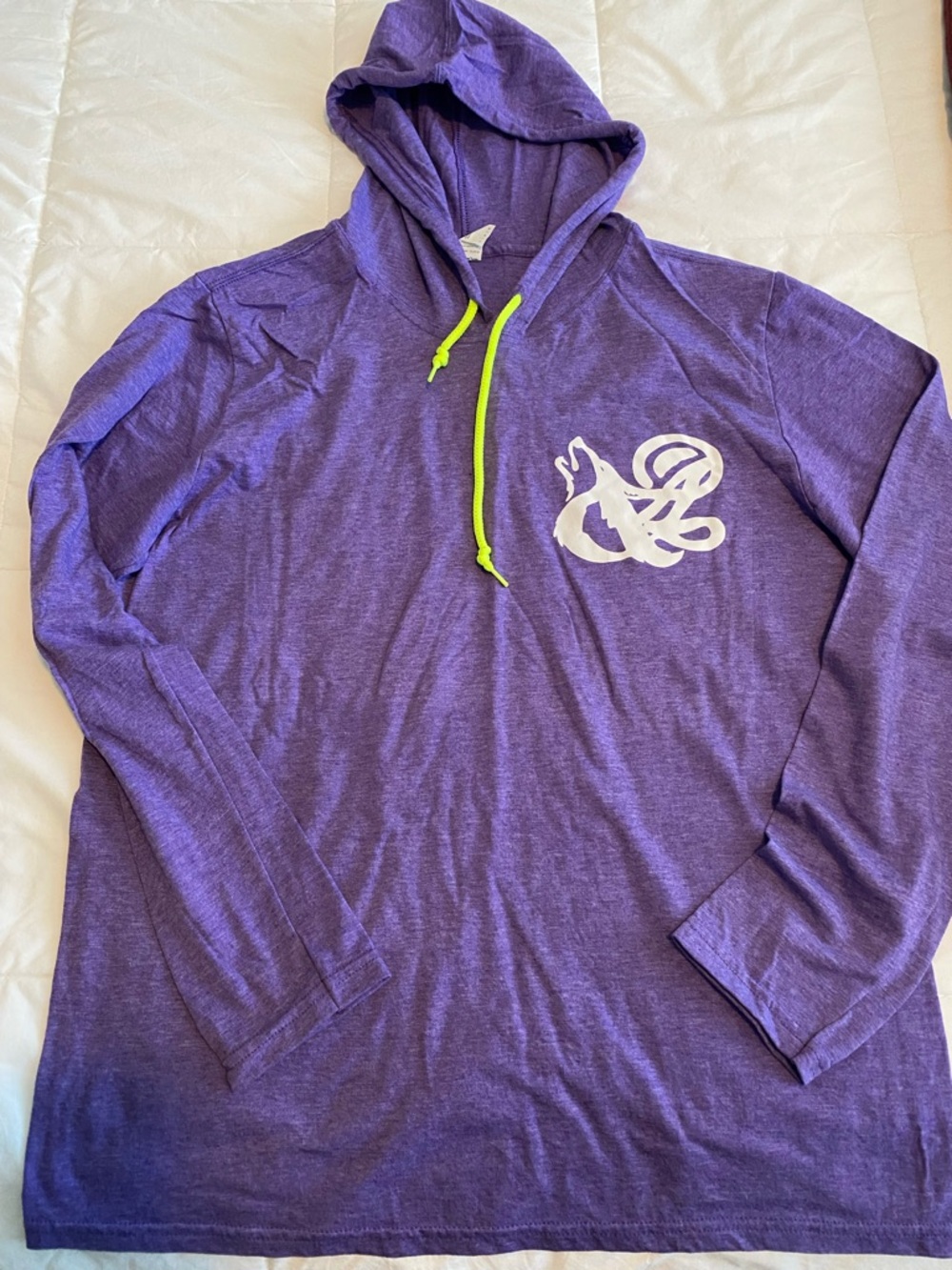 Purple Hooded Long Sleeve Top with Neon Drawstring